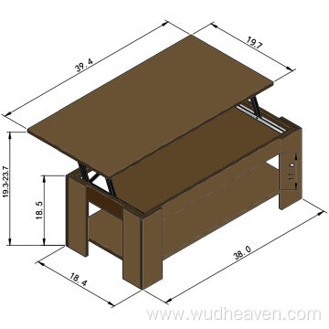 Mesa de centro ajustable de madera con tapa elevable